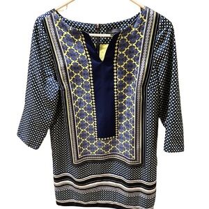 The Limited Blue and Yellow Patterned Long Sleeve Dress
